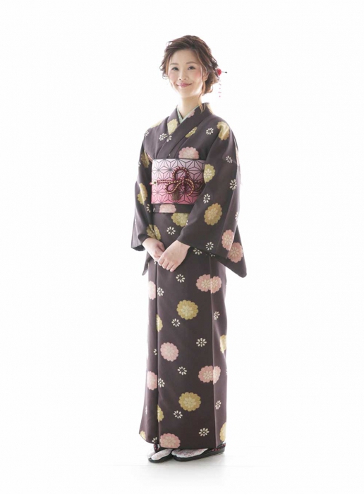 茶×小花柄