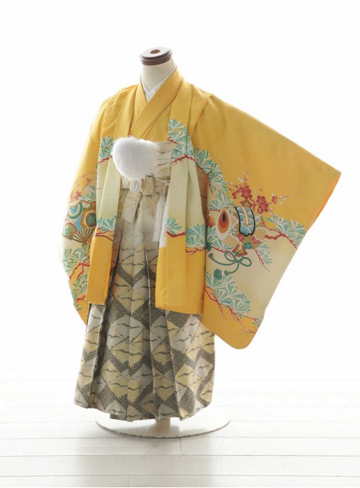 黄色×ゴールド　古典柄