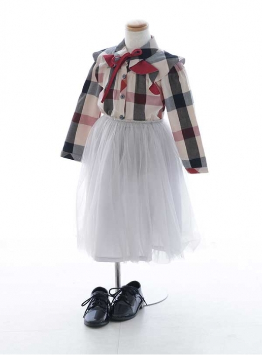 海外セレクト　チェックシャツ×チュールスカート